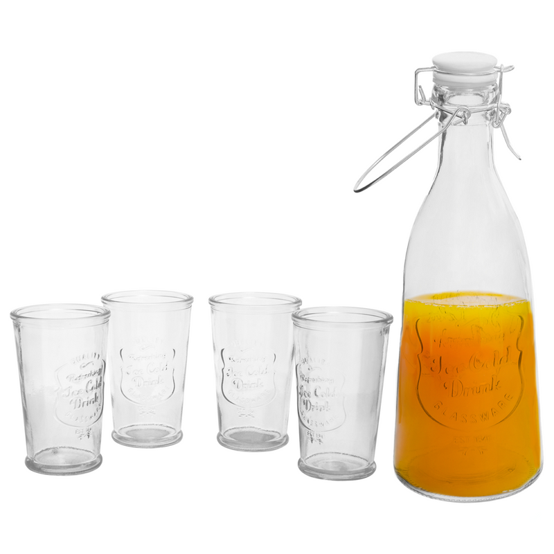 Embossed Glass Bottle Set with Four Glasses | Dayla