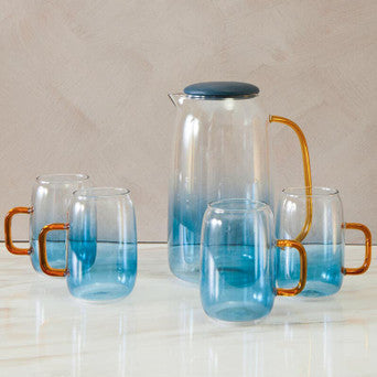 Glass Ombre Blue Pitcher and Cup Set | Noa