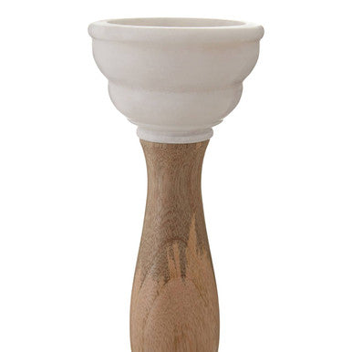 White Marble and Mango Wood Candle Holder | Sena