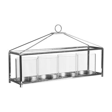Glass and Silver Long Table Candle Holder | Silver Candle