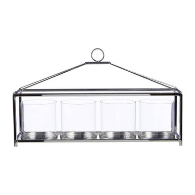 Glass and Silver Long Table Candle Holder | Silver Candle