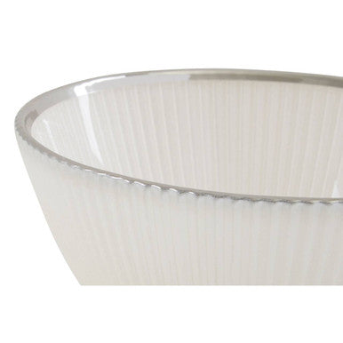 White Embossed Glass Bowl with Silver Rim | Ida