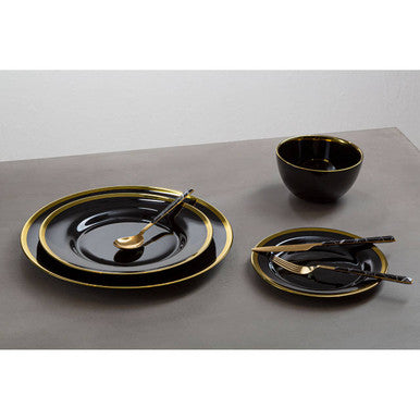 Black Glass Dinner Plate with Gold Rim | Ida
