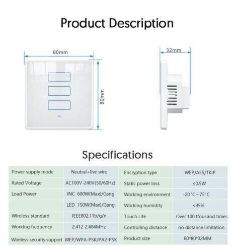 Smart Wireless Switch Neutral wire needed supports GH and Alexa Tuya Compatible