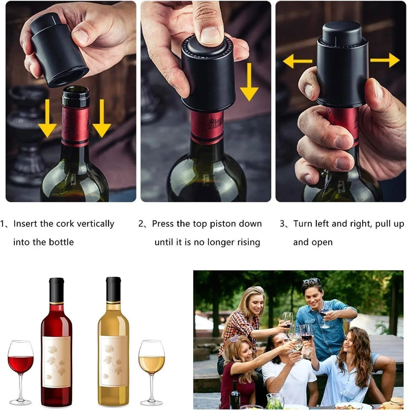Wine Bottle Stopper With Time Recorder Keeps Your Wine Really Fresh 2 Pk