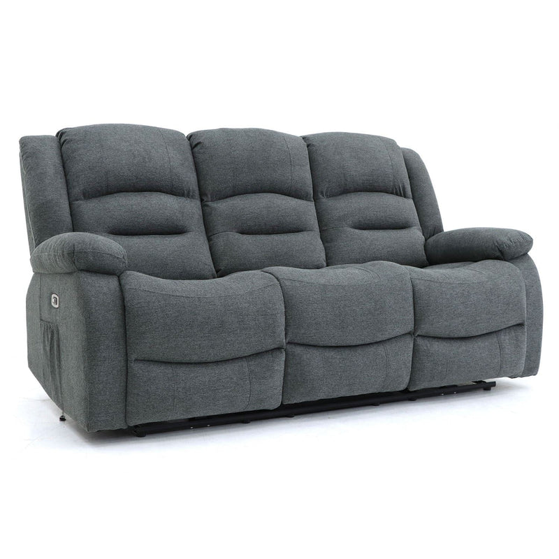 Alva Graphite Electric Recliner 3 Seater Sofa: USB-C, Cupholders, Storage