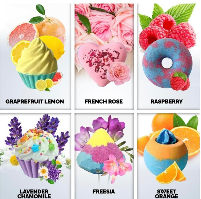 Bath Bombs Gift Set, Bath Fizzers Gift Set, Moisturising & Organic - Set of 6