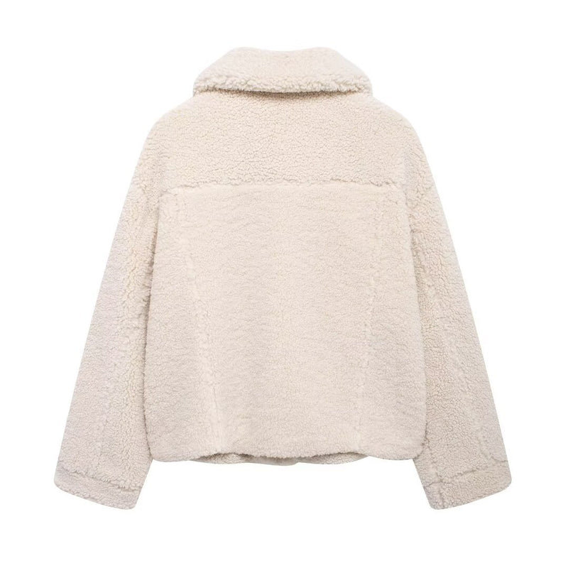 New Fleece Loose Solid-color Lapel Jacket Coat