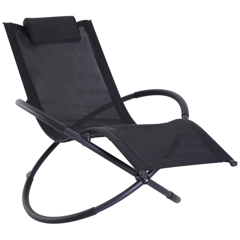 Orbital Sun Lounger Rocking Chair Outdoor Zero Gravity Folding w/ Pillow Black