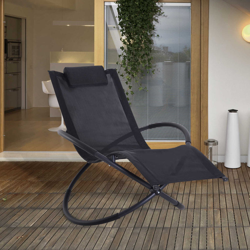 Orbital Sun Lounger Rocking Chair Outdoor Zero Gravity Folding w/ Pillow Black