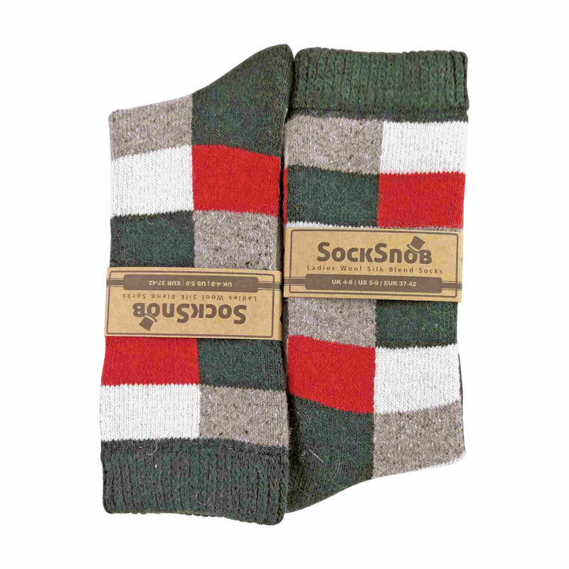 1 Pack Ladies Checkered Patterned Wool Blend Socks