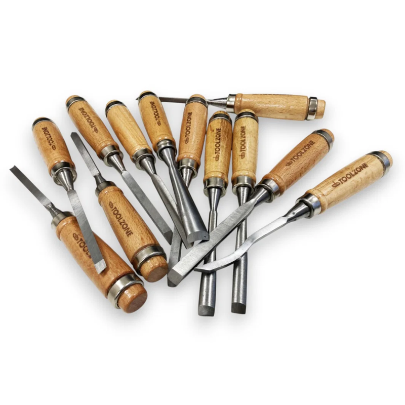 12pc Carving Chisel Tool Set Wood Handle Steel Blade