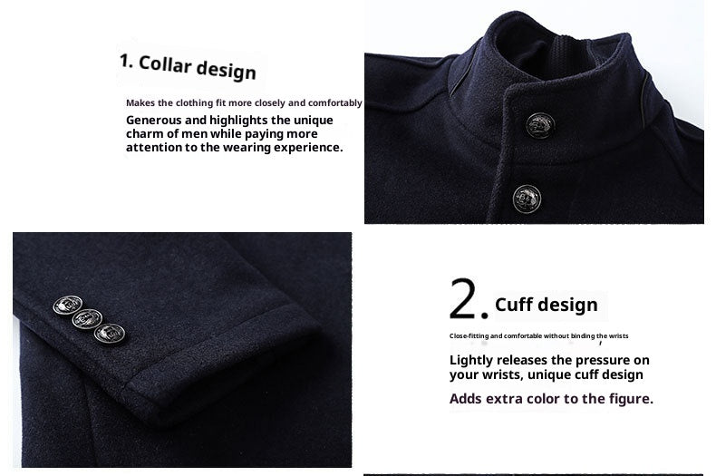 Solid Color Casual Men's Woolen Coat