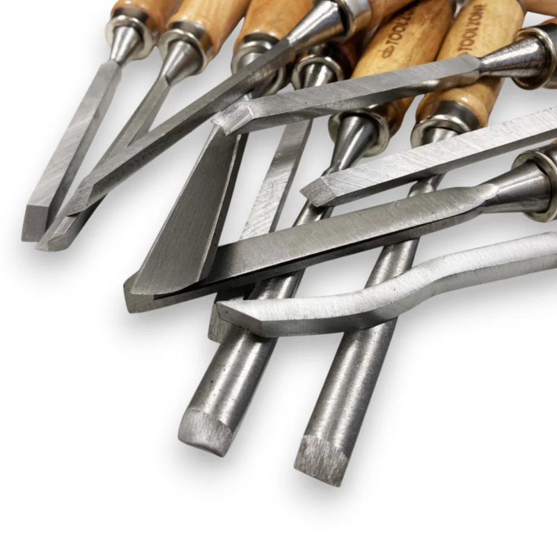 12pc Carving Chisel Tool Set Wood Handle Steel Blade