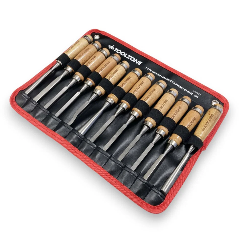 12pc Carving Chisel Tool Set Wood Handle Steel Blade