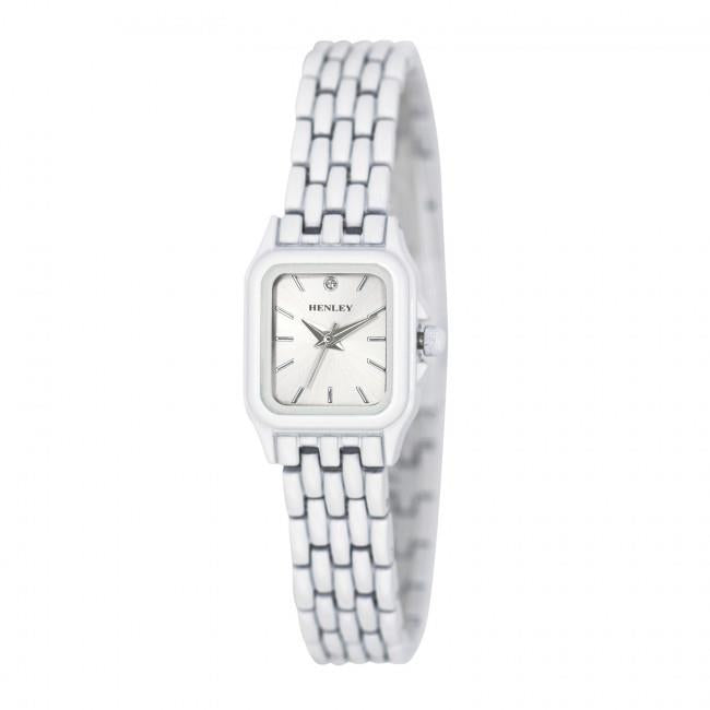 Henley Ladies Rectangular Petite Case sunray dial White Bracelet Watch H07240.4