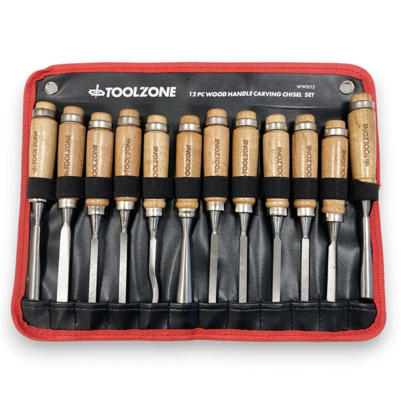 12pc Carving Chisel Tool Set Wood Handle Steel Blade