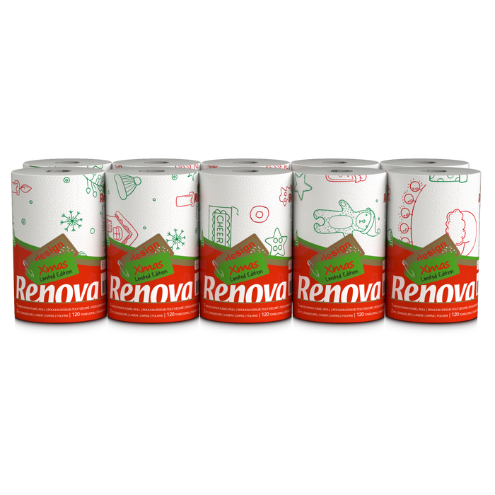 Renova Festive Christmas Kitchen Roll 1 Roll Per Pack – XXL Durable Holiday Paper Towels Decorative Designs 120 Sheets | 3x Larger Than Standard Rolls