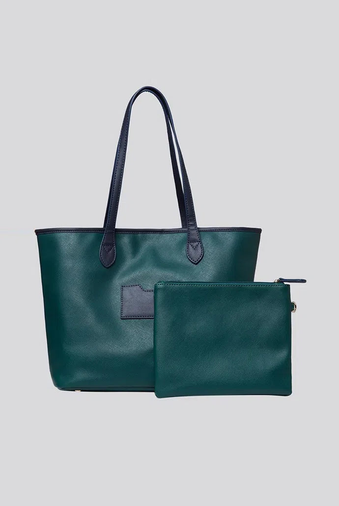 Amelia Contrast Strap Tote Bag - Green