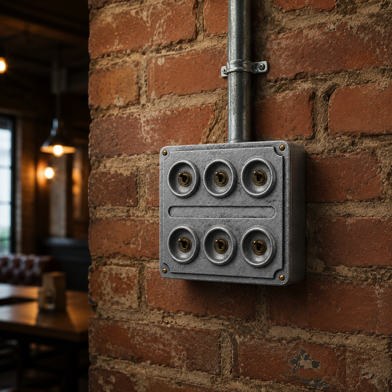 6 Gang 2 Way Solid Cast Metal Conduit Light Switch Industrial - Vintage Crabtree Style