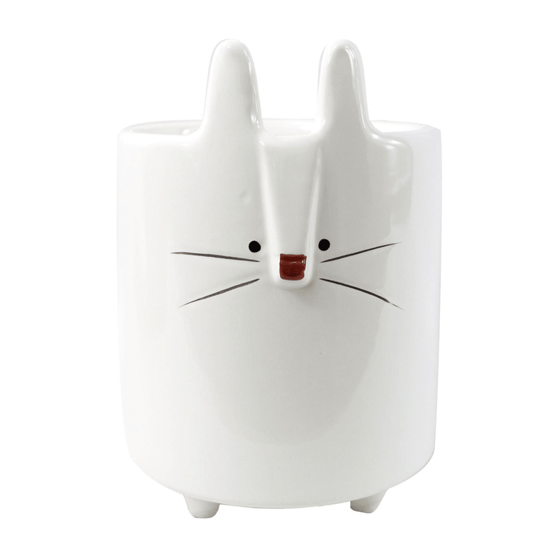 15cm Ceramic White Rabbit Pen Pot Holder - InStock