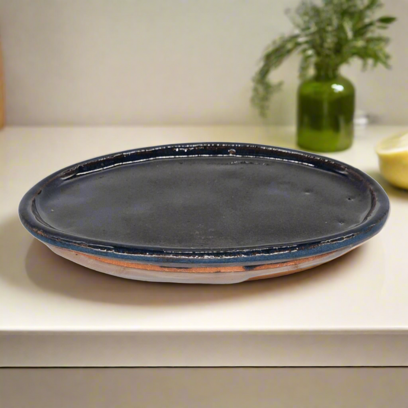 20cm Glazed Bonsai Pot Drip Tray | Oval