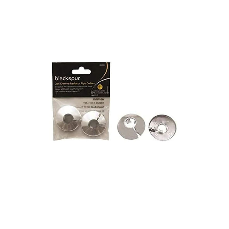 15mm Chrome Radiator Pipe Collars Split Click Covers 2 Pack