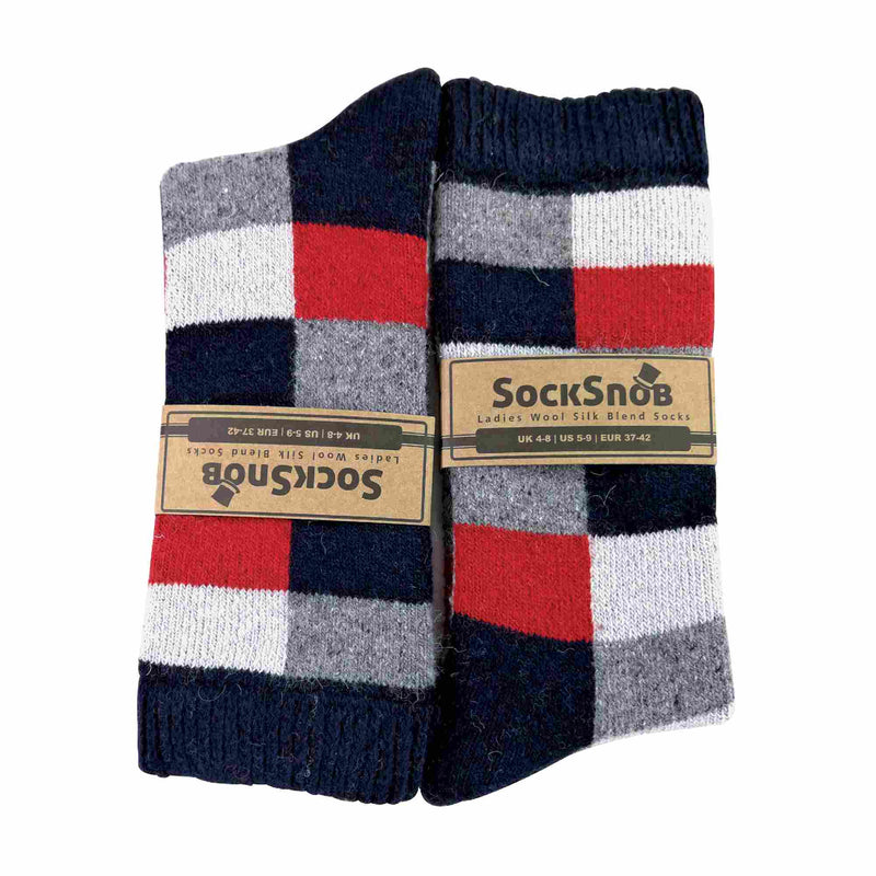 1 Pack Ladies Checkered Patterned Wool Blend Socks