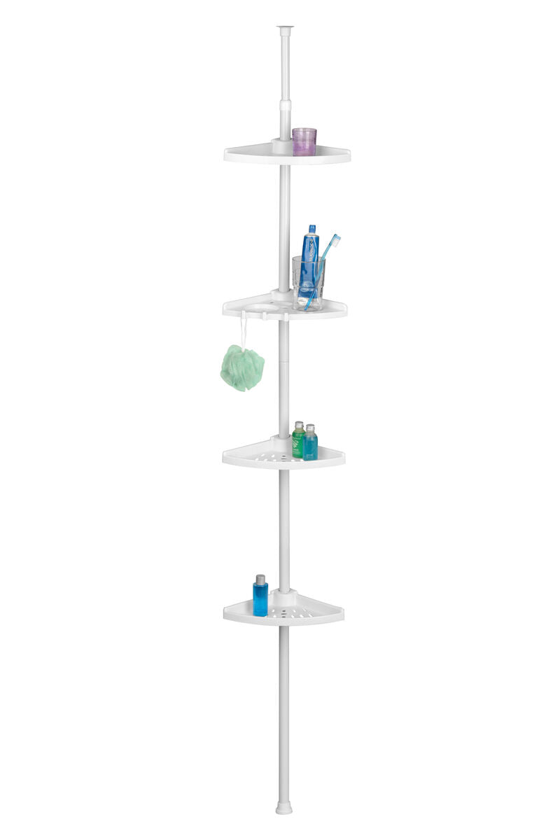 4 Tier Spring Mount White Corner Shelf Unit | Linnea