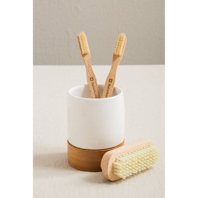 White Ceramic and Bamboo 3 Piece Bathroom Set | Earth