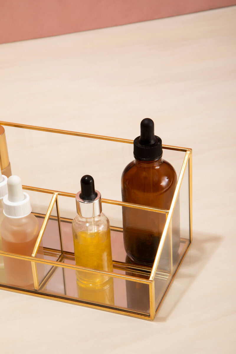 Glass Makeup Organiser with 3 Compartments | Beauty