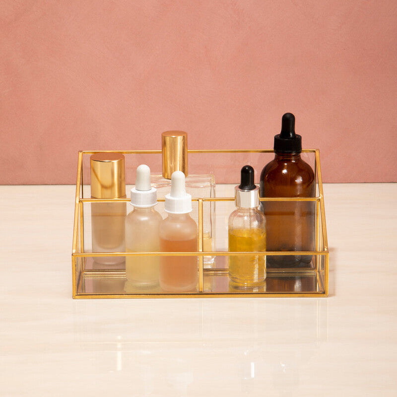 Glass Makeup Organiser with 3 Compartments | Beauty