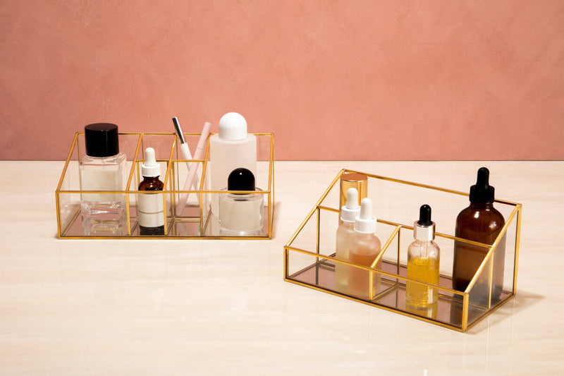 Glass Makeup Organiser with 3 Compartments | Beauty
