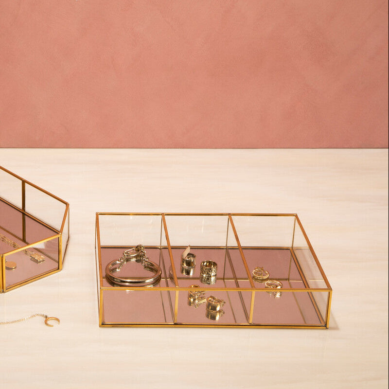 3 Compartments Clear Glass Makeup Organiser | Beauty