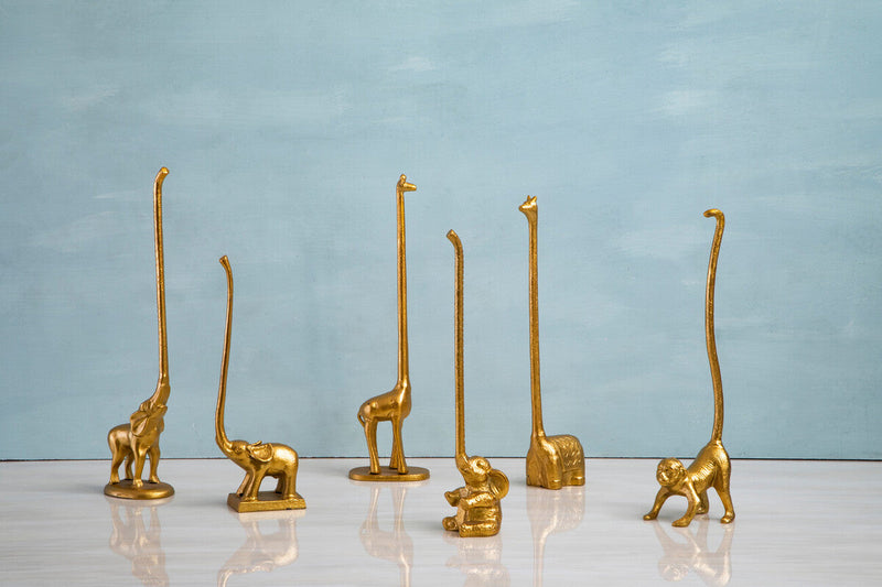 Gold Finish Elephant Toilet Roll Holder with Square Base | Fauna