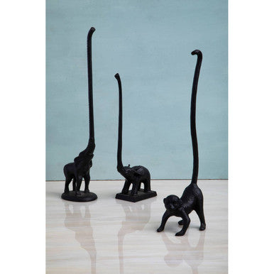 Black Finish Elephant Toilet Roll Holder with Round Base | Fauna