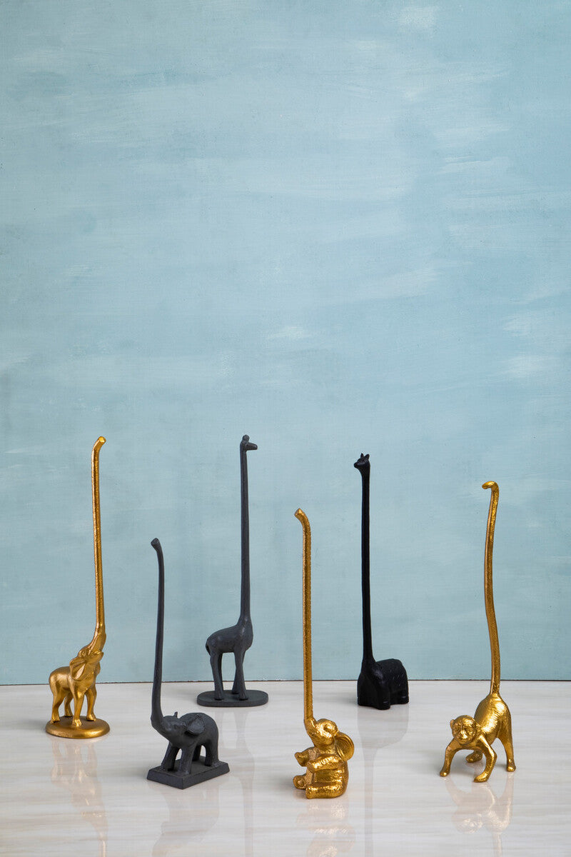Gold Finish Elephant Toilet Roll Holder with Round Base | Fauna
