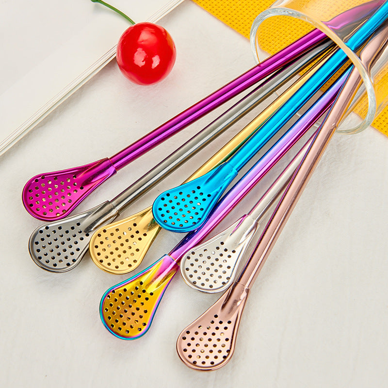 Stirring Spoon With Stainless Steel Filter Straw
