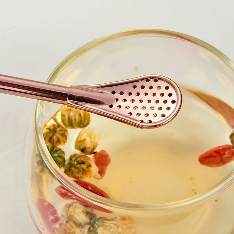 Stirring Spoon With Stainless Steel Filter Straw