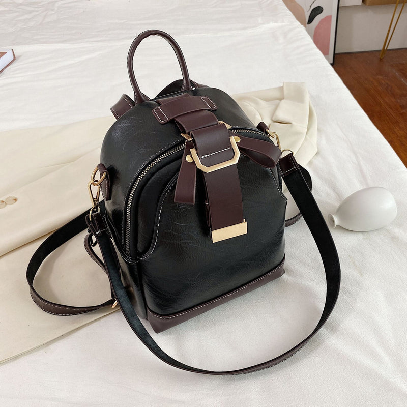 New Ladies Stitching Backpack Soft Leather