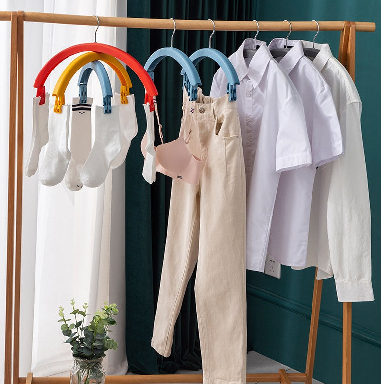 Clothes Rack Creative Rainbow Rotating Racks Multifunctional Three-layer Bed Sheet Drying Rack Clothes Hanger With Pants Clip