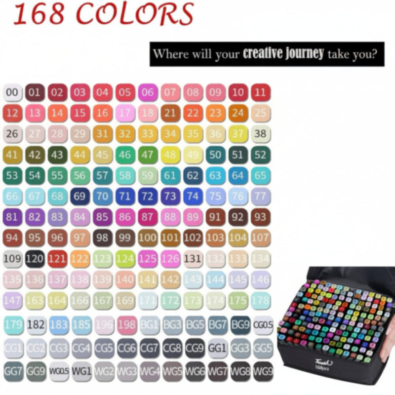 168 Colours Dual Tip Art Markers Pens Set Drawing Sketching Colouring Kit Marker