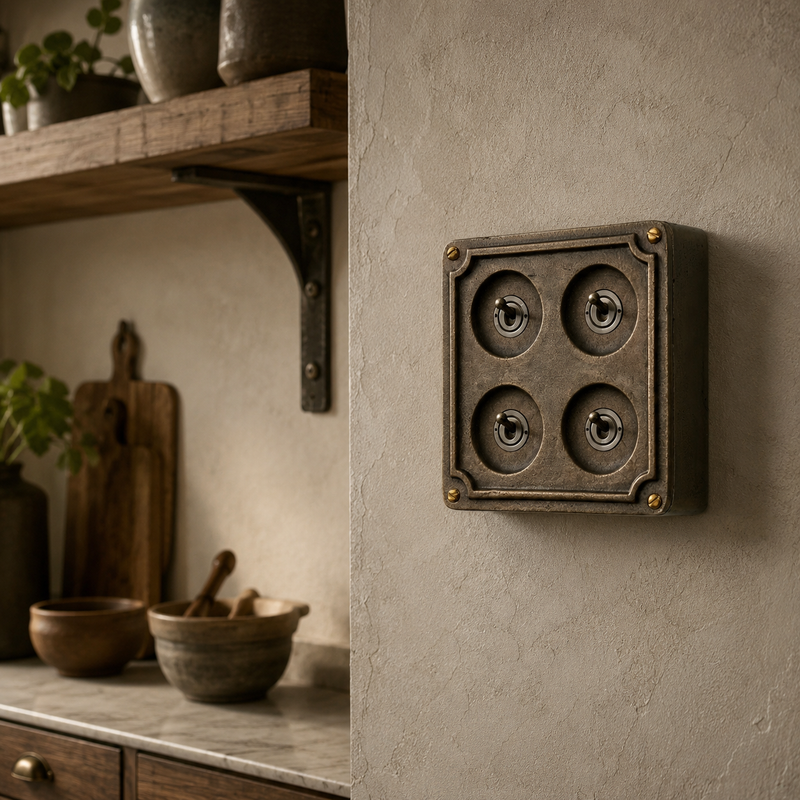 4 Gang 2 Way Solid Antique Brass Bronze Metal Surface Mounting Conduit Light Switch Industrial - Vintage Britmac Style