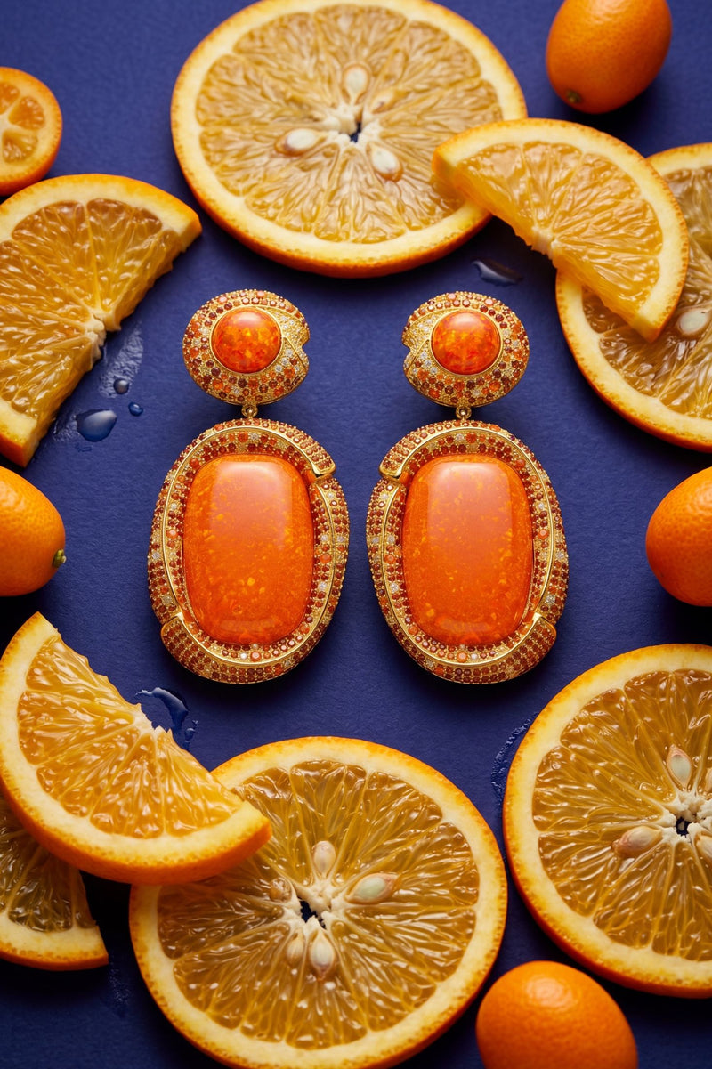 Fiorella Fire Opal Drop Earrings Gold