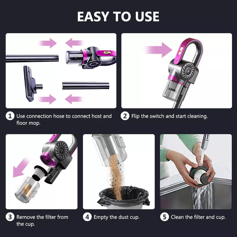 4-in-1 Cordless Stick Vacuum Cleaner Handheld Vacuum Carpet Floors Pet Hair