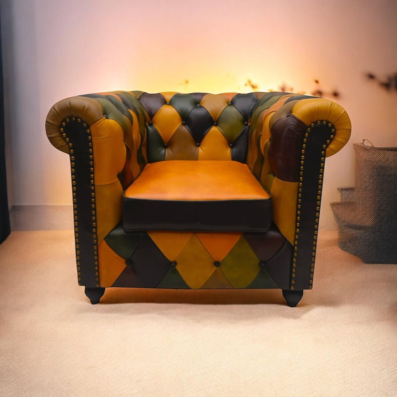 98CM LEATHER SOFA Harlequin diamond pattern