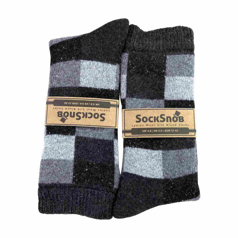 1 Pack Ladies Checkered Patterned Wool Blend Socks