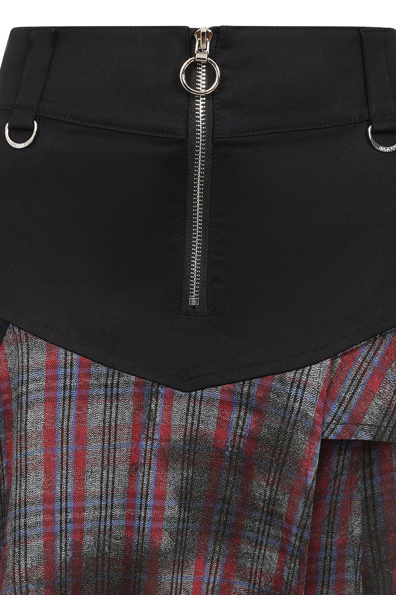 Banned Apparel Morrigan Goth Asymmetric Tartan Skirt in Red