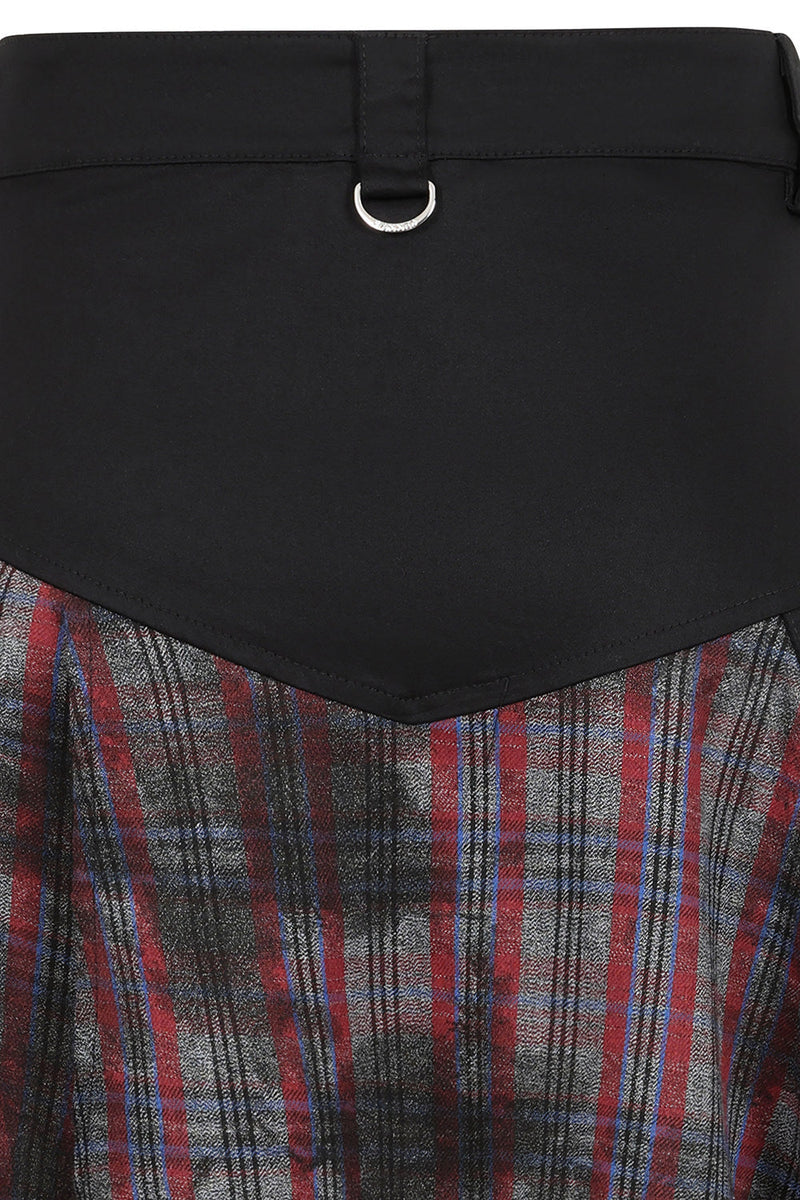 Banned Apparel Morrigan Goth Asymmetric Tartan Skirt in Red