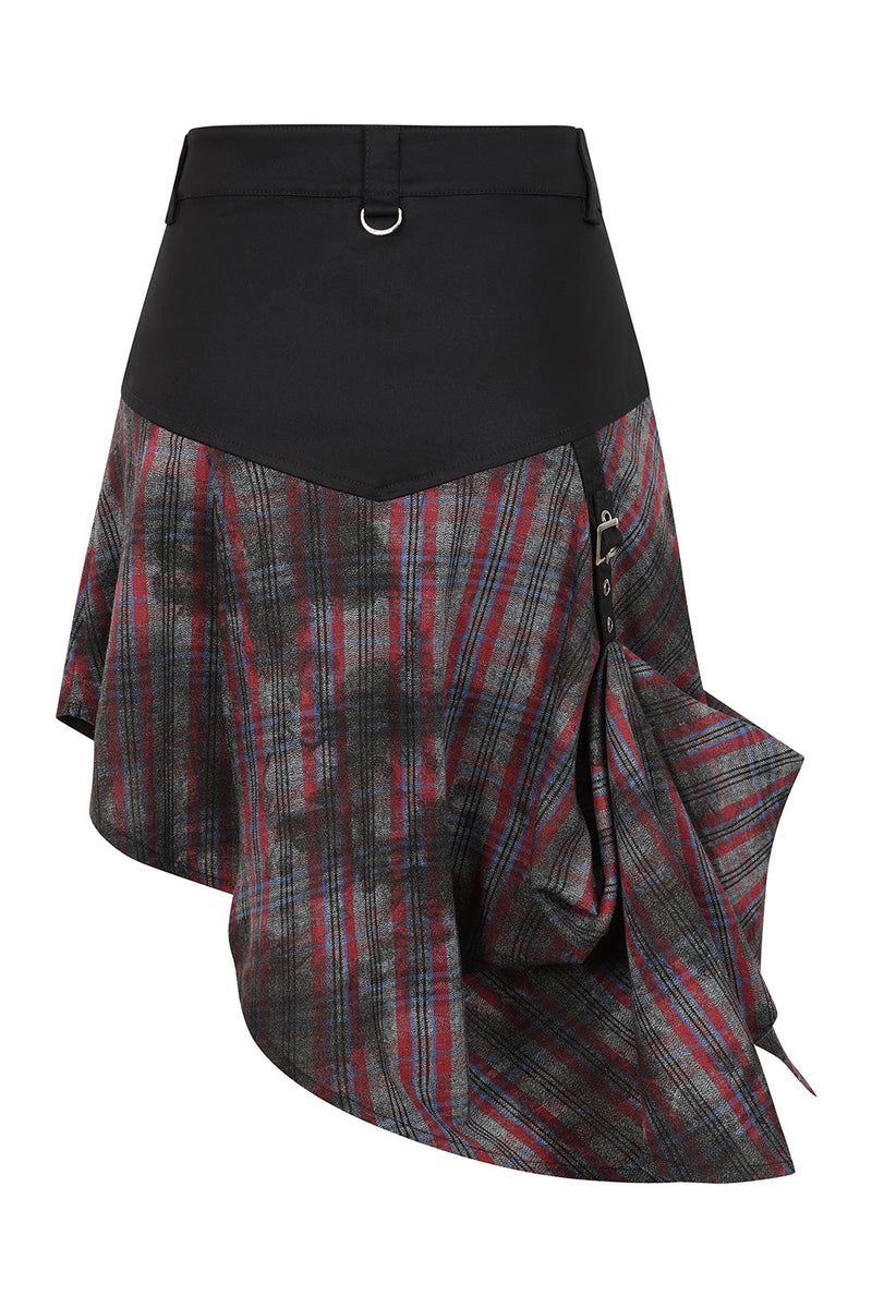 Banned Apparel Morrigan Goth Asymmetric Tartan Skirt in Red